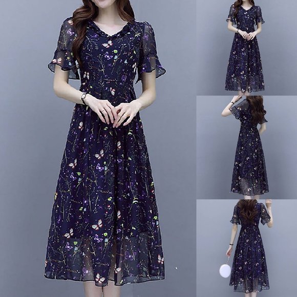 Flroal Print Long Sleeve Spring Women Dresses Wint - Picture 2 of 5